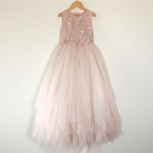 Little Miss Aoki Pink Tiered Tulle Flower Girl Dress Formal Gown [Size 9Y]